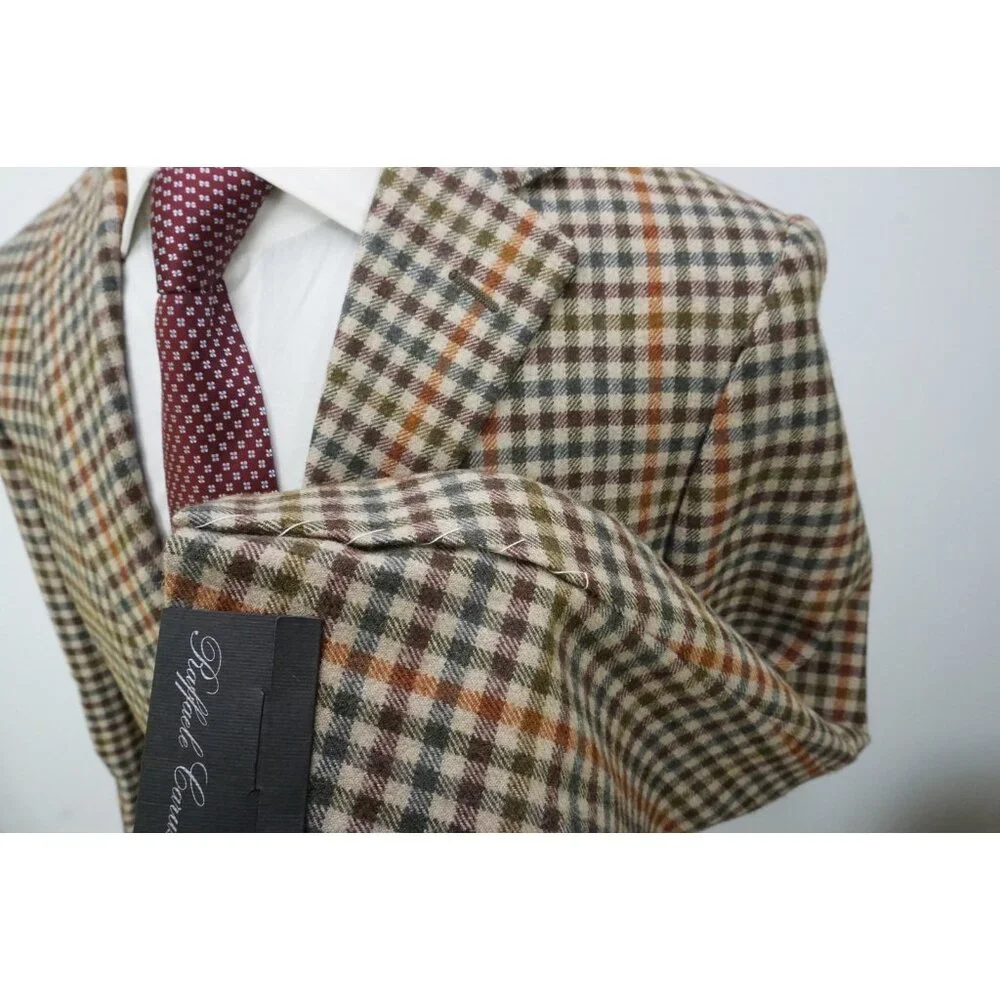 Raffaele Caruso Brown Orange Gingham Plaid Flannel Sport Coat Jacket Sz 36R NEW - Picture 4 of 8